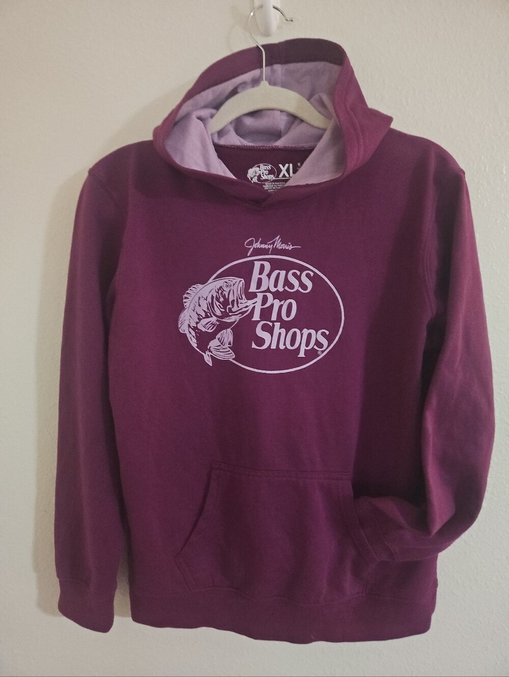 Bass Pro Shops Johnny Morris Logo Hoodie Burgundy Purple Women's Size XL